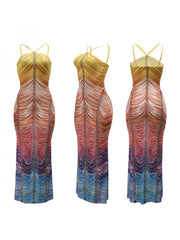 Gradient Hotfix Rhinestones Sleeveless Maxi Dress