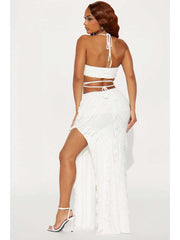 Halter Split Hem Backless Maxi Dresses