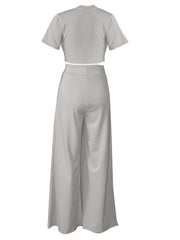 Plain Color Cropped Wide Leg Pant Sets