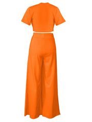 Plain Color Cropped Wide Leg Pant Sets