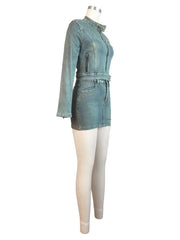 Denim Embroidery Raged Hem Jackets Skirt Sets