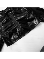 Glossy PU Cropped Coats Mesh Short Sets