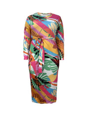 Colorblock Leaf Printed Bandage Maxi Dress