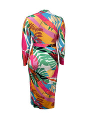 Colorblock Leaf Printed Bandage Maxi Dress