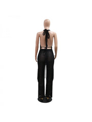 Patchwork Fringe Halter Backless Pant Sets