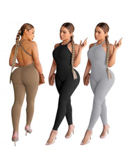 Solid Color Backless Bodycon Plus Size Jumpsuits