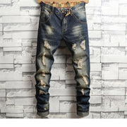 Ripped Washed Mid-rise Men's Jeans