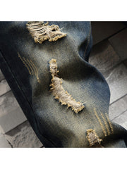 Ripped Washed Mid-rise Men's Jeans