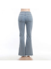 Hollow-out Tie-wrap Split Hem Flare Leg Jeans