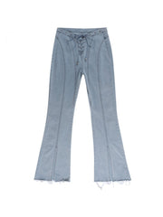 Hollow-out Tie-wrap Split Hem Flare Leg Jeans