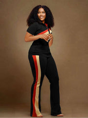 Colorblock Zipper Coats Bodycon Pant Sets