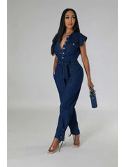 Eyelets Denim Lace Up Sleeveless Jumpsuits