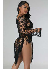 Mesh Fringe Weave Off Shoulder Cover Ups