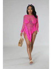 Mesh Fringe Weave Off Shoulder Cover Ups