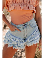 Raged Hem Wide Leg Denim Shorts