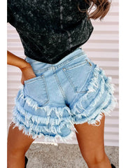 Raged Hem Wide Leg Denim Shorts