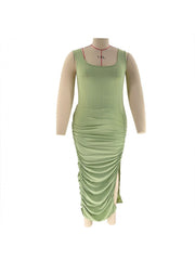 Pleated Polyester Bodycon Plus Size Sleeveless Dresses