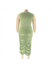 Pleated Polyester Bodycon Plus Size Sleeveless Dresses