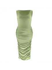 Pleated Polyester Bodycon Plus Size Sleeveless Dresses