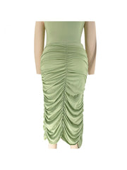 Pleated Polyester Bodycon Plus Size Sleeveless Dresses