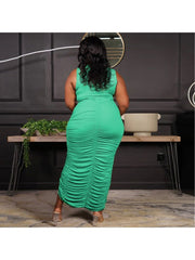 Pleated Polyester Bodycon Plus Size Sleeveless Dresses