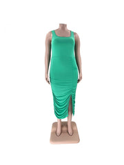 Pleated Polyester Bodycon Plus Size Sleeveless Dresses