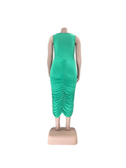 Pleated Polyester Bodycon Plus Size Sleeveless Dresses