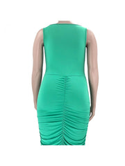 Pleated Polyester Bodycon Plus Size Sleeveless Dresses