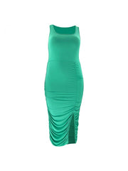 Pleated Polyester Bodycon Plus Size Sleeveless Dresses