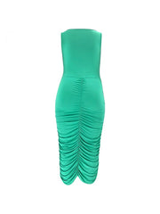 Pleated Polyester Bodycon Plus Size Sleeveless Dresses