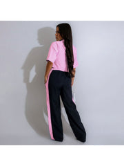 Contrast Color Striped Plus Size Pant Sets