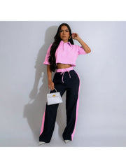 Contrast Color Striped Plus Size Pant Sets