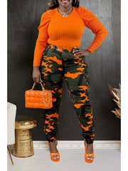 Camouflage Bodycon Cargo Plus Size Pants