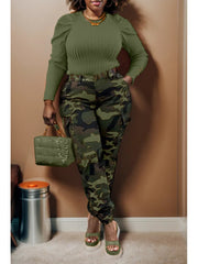 Camouflage Bodycon Cargo Plus Size Pants