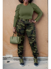 Camouflage Bodycon Cargo Plus Size Pants