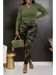 Camouflage Bodycon Cargo Plus Size Pants