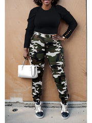 Camouflage Bodycon Cargo Plus Size Pants