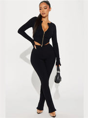 Long Sleeve Zipper High Rise Pant Sets