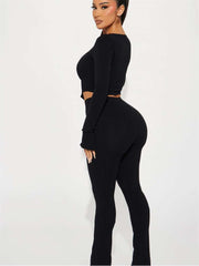 Long Sleeve Zipper High Rise Pant Sets