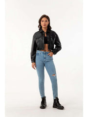 Long Sleeve Single Breasted Fine Leather Jacket