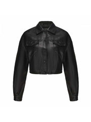 Long Sleeve Single Breasted Fine Leather Jacket