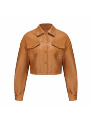 Long Sleeve Single Breasted Fine Leather Jacket