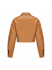 Long Sleeve Single Breasted Fine Leather Jacket