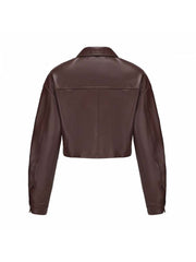 Long Sleeve Single Breasted Fine Leather Jacket