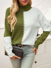 Knitting Loose Colorblock Polo Neck Sweater