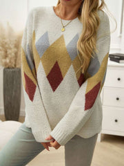 Geometric Jacquard Weave Loose Sweater