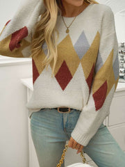 Geometric Jacquard Weave Loose Sweater