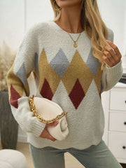 Geometric Jacquard Weave Loose Sweater