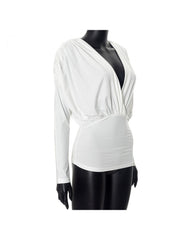 Plain Ruched Deep V Neck Wrap Tops