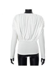 Plain Ruched Deep V Neck Wrap Tops